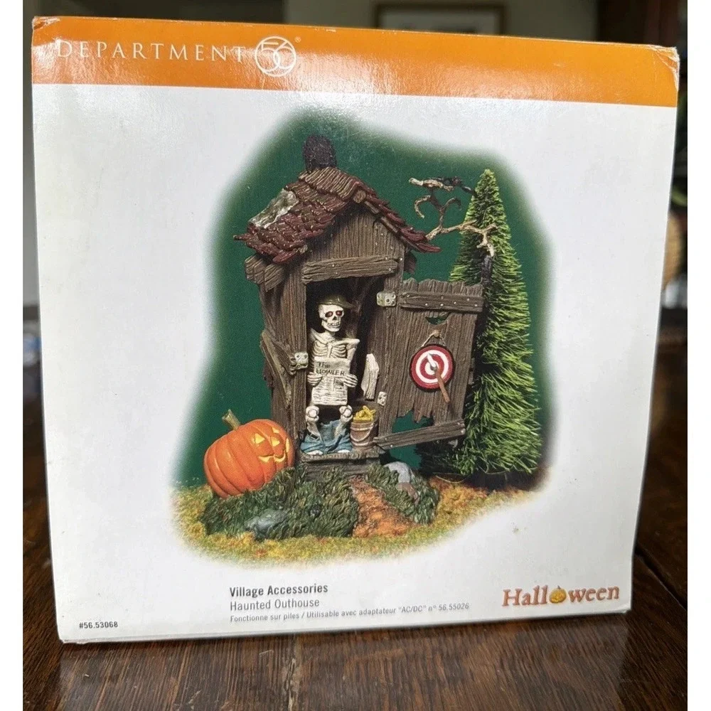 Dept 56 Haunted Outhouse Snow Village Halloween Lighted Figure‎ Skelton w/Box